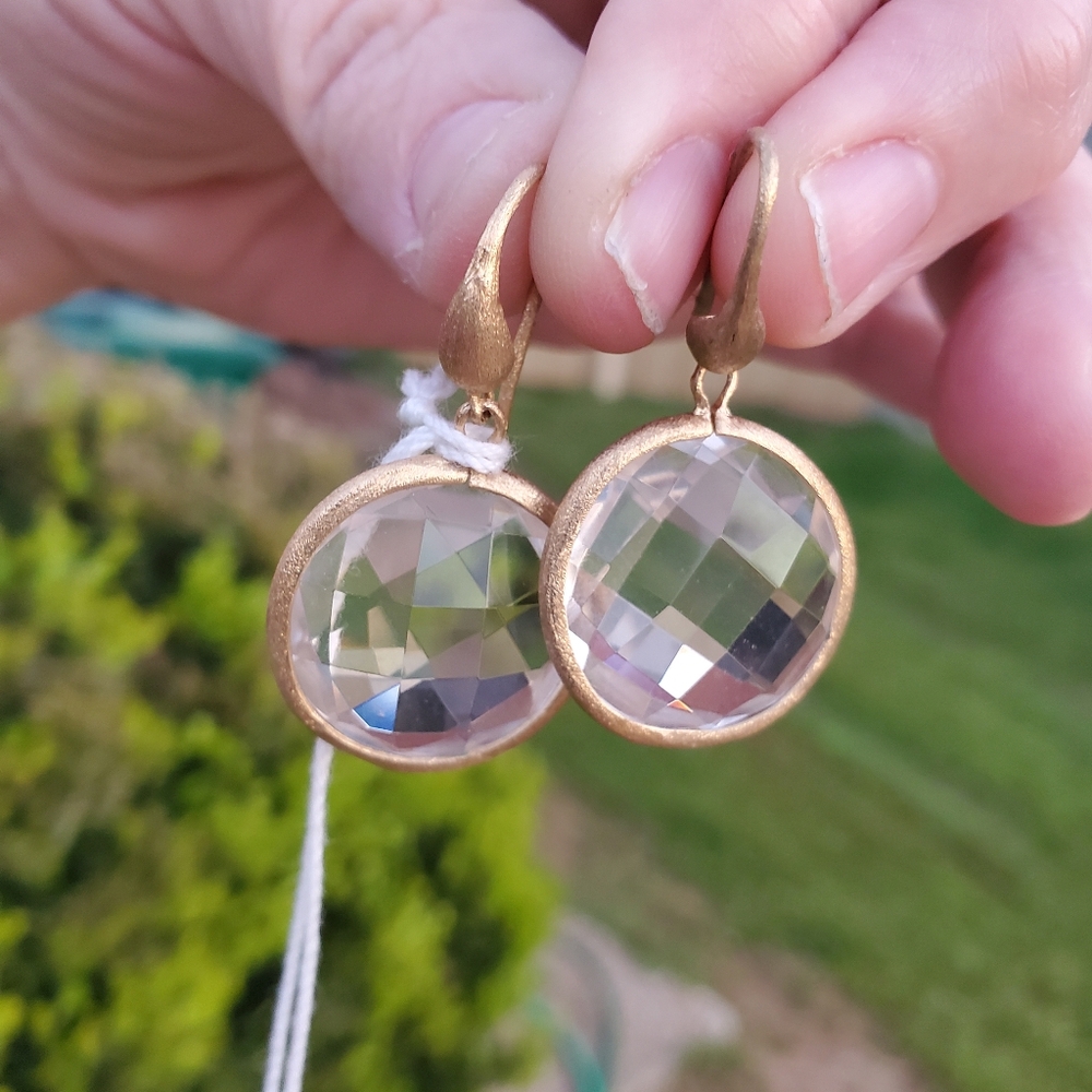 NWT Rivka Friedman faceted Round drop 18k gold clad earrings